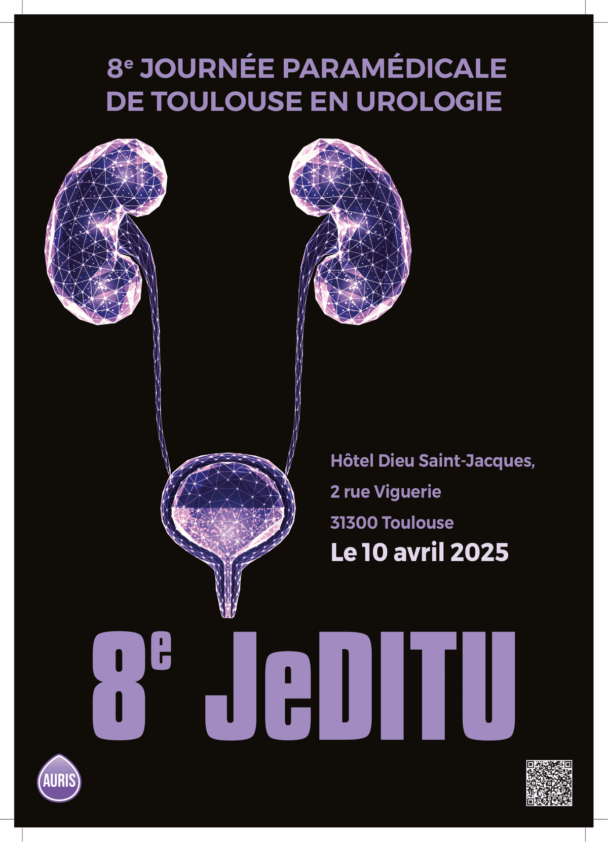 Affiche qui présente la 8ème édition de la Journée Paramédicale de Toulouse en Urologie. 
