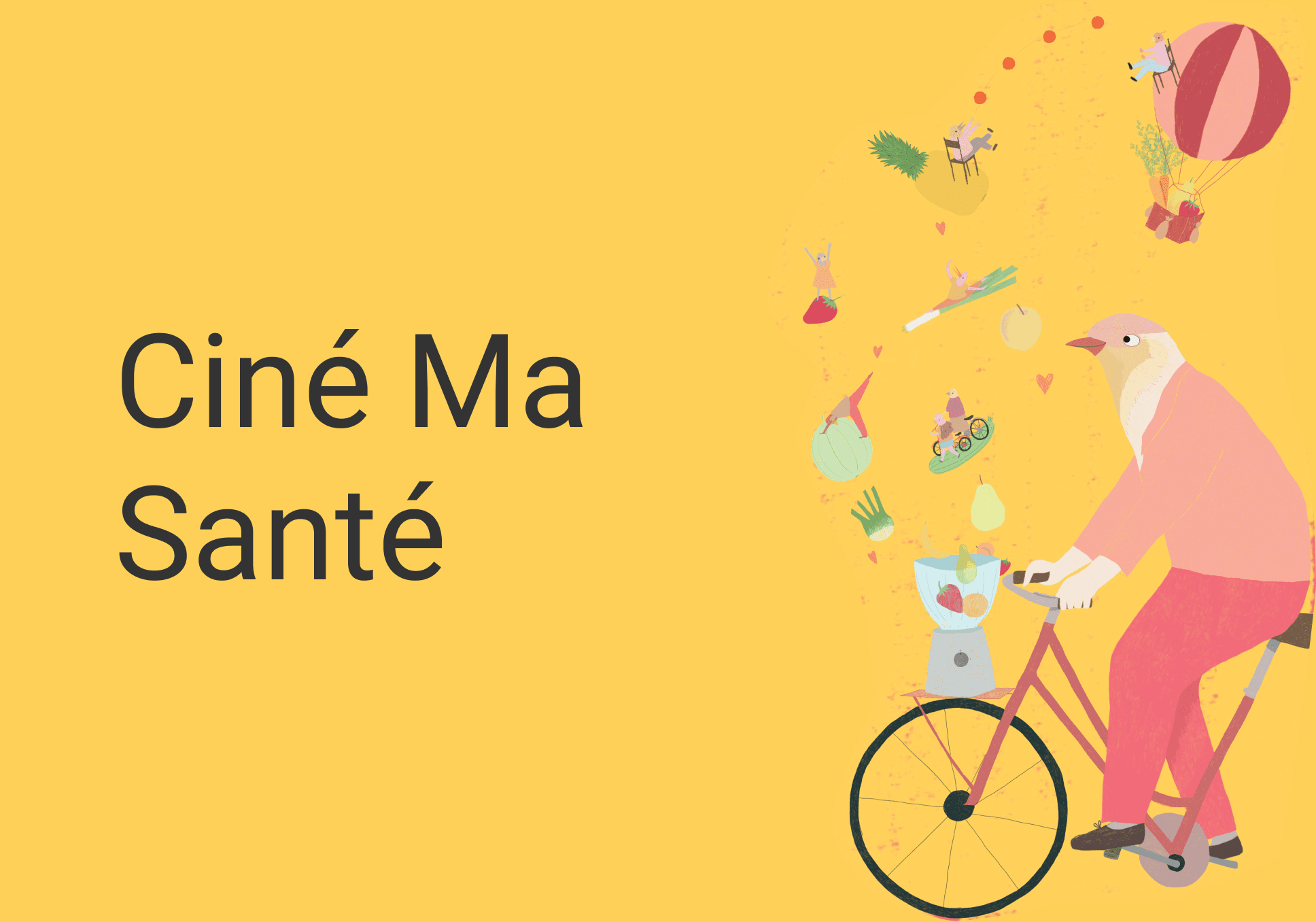 Sur l'image, nous pouvons lire "Café des aidants" avec une illustration d'oiseau personnifié en Homme et en train de faire du vélo smoothie.
