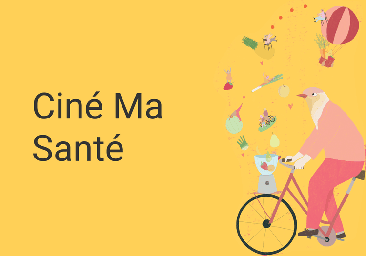 Sur l'image, nous pouvons lire "Café des aidants" avec une illustration d'oiseau personnifié en Homme et en train de faire du vélo smoothie.