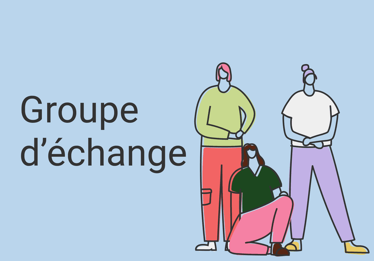 Illustration qui présente le groupe d'échange fausse couche avec 3 femmes : deux debout et 1 assise
