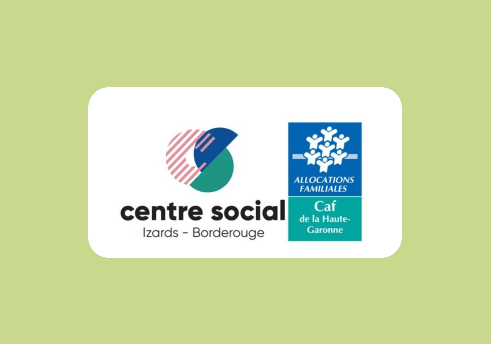 Sur l'image, nous pouvons voir le logo du centre social Izards-Borderouge ainsi que le logo des allocations familiales, Caf de la Haute-Garonne.
