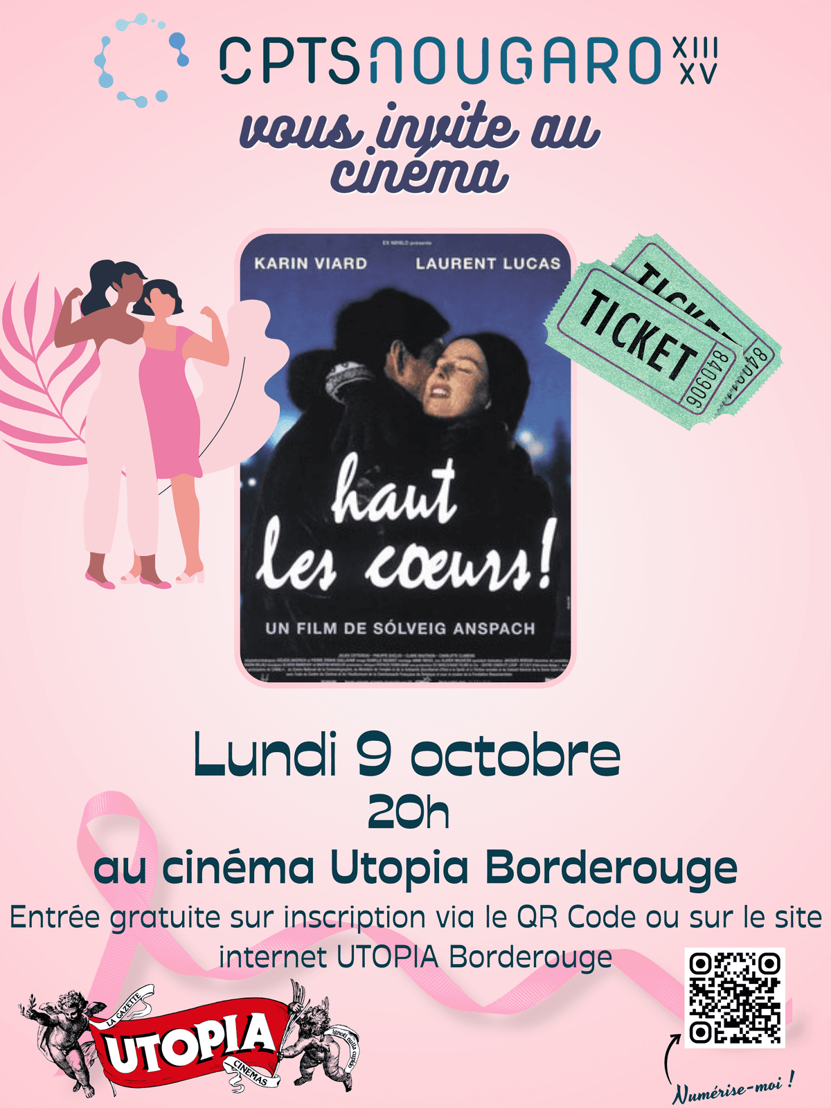 Affiche qui présente l'évènement organisé par CPTS Nougaro à Toulouse : Octobre Rose au cinéma.