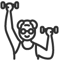 Pictogramme qui représente une personne âgée en train de pousser des haltères.